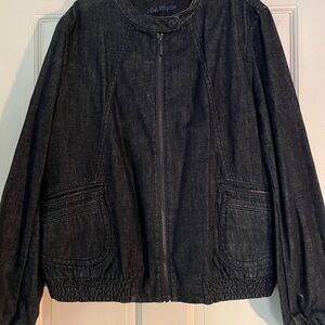 Ann Taylor Dark Denim Zip-Up Bomber Jacket